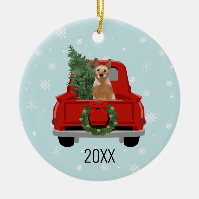 Red Heeler dog christmas holiday Ceramic Ornament (Front)