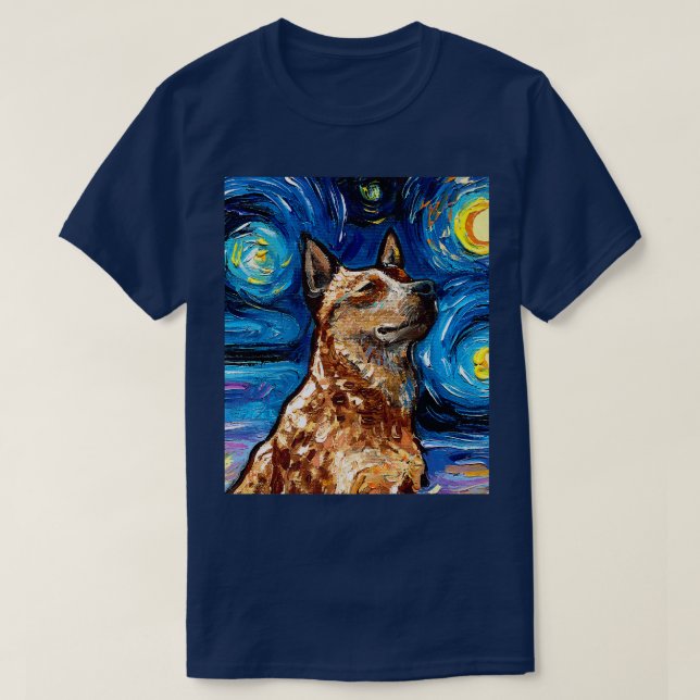Red Heeler Starry Night Australian Cattle Dog Port T-Shirt (Design Front)