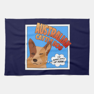 Red Heeler Super Hero Tea Towel