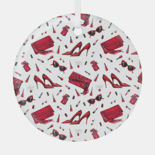 Red heels, fashion accessories pattern. glass tree decoration
