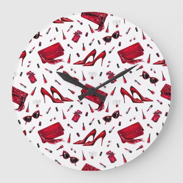 Red heels, fashion accessories pattern. large clock (Front)