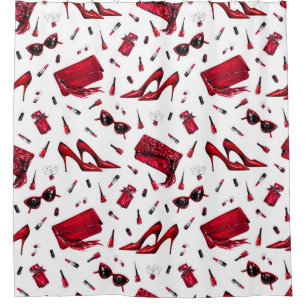 Red heels, fashion accessories pattern. shower curtain