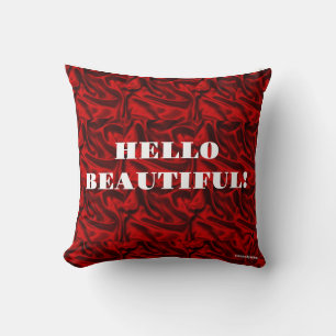Red Hello Beautiful Throw Pillow
