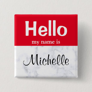 Red Hello My Name Is custom modern nametag button