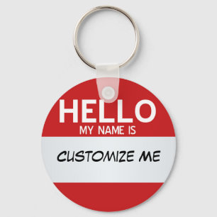 Red Hello My Name Is ... Customisable Key Ring