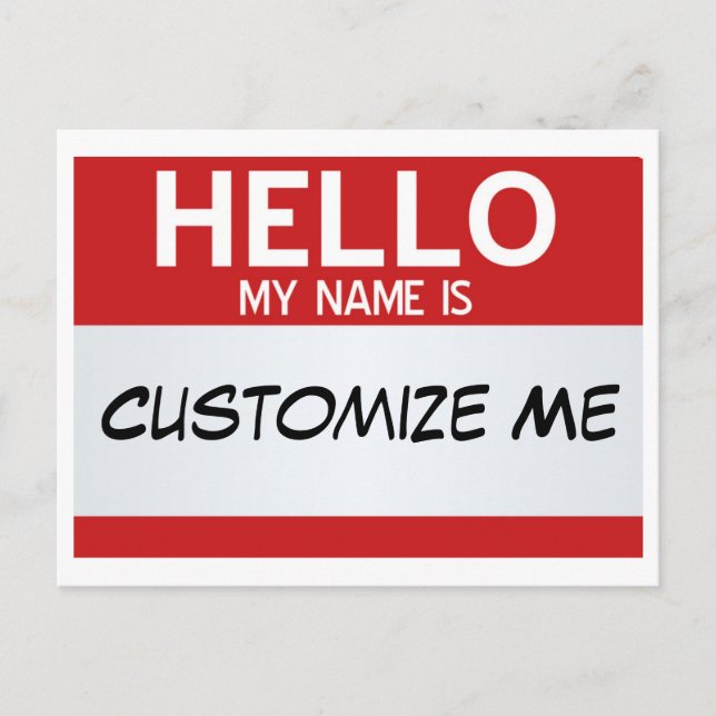 Red Hello My Name Is ... Customisable Postcard (Front)