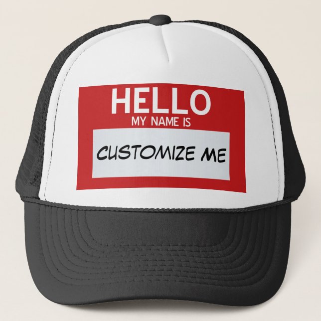 Red Hello My Name Is ... Customisable Trucker Hat (Front)