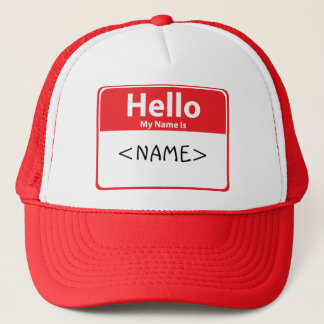 Red Hello My Name is , <NAME> Trucker Hat
