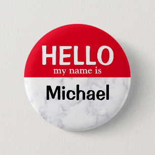Red Hello My Name Is Personalised pin button