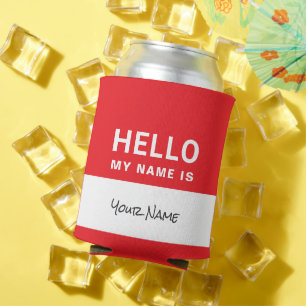 Red Hello my name is   Personalized can cooler