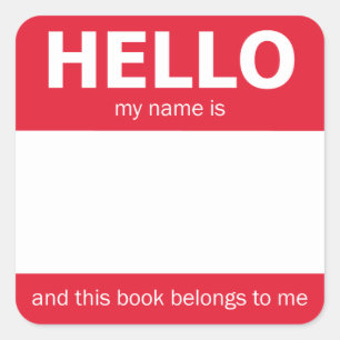 Red "Hello" Name Badge Bookplate Square Sticker