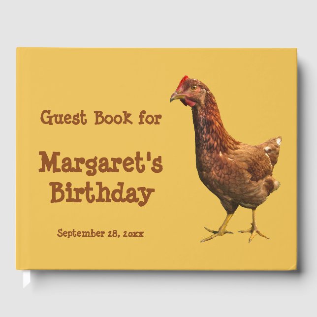 Red Hen Chicken Bird Birthday Party Guest Book (Front)
