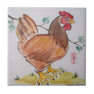 Red Hen Chicken Cute Country Style Animal Farm Ceramic Tile