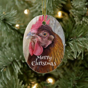 Red Hen Chicken Photo Holiday Ceramic Ornament