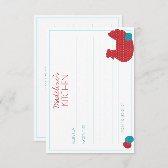 red hen COUNTRY KITCHEN bridal shower RECIPE Enclosure Card (Front/Back)