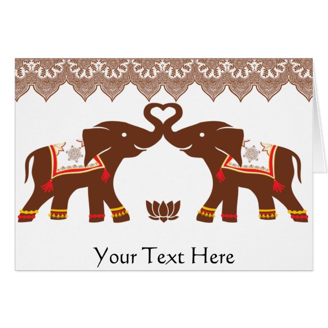 Red Henna Elephant Love Card (Front Horizontal)