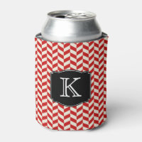 Red Herringbone Chevrons Pattern with Monogram
