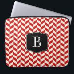Red Herringbone Chevrons Pattern with Monogram Laptop Sleeve<br><div class="desc">An attractive herringbone chevron design in red and white with personalised monogram that you can edit with your initial or other desired text.</div>
