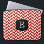 Red Herringbone Chevrons Pattern with Monogram Laptop Sleeve<br><div class="desc">An attractive herringbone chevron design in red and white with personalised monogram that you can edit with your initial or other desired text.</div>
