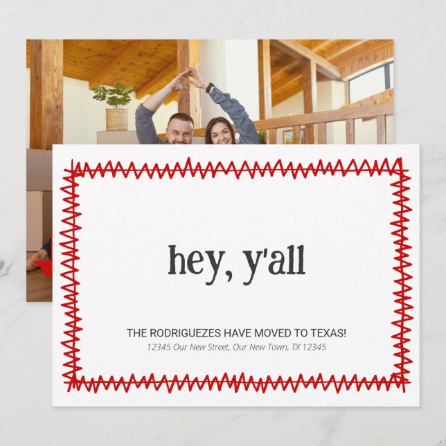 Red Hey Y'all - Moved to Texas Announcement (Front/Back)
