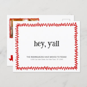 Red Hey Y'all - Moved to Texas Postcard