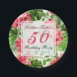 Red Hibiscus 50th Birthday Party Paper Plate<br><div class="desc">Classic and elegant seamless pattern design made of red Hibiscus flowers and leaves with three half transparent square tags for your text. Customisable 50th birthday party paper plate. You can easily change text (font, colour, size and position), change transparency of the tags (copy or delete one of them) and change...</div>