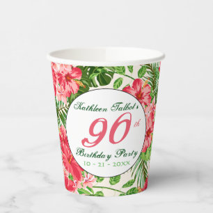 Red Hibiscus 90th Birthday Party Paper Cup