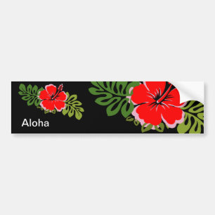Red Hibiscus and Leaves Bumper Sticker