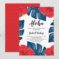 Red Hibiscus and Split Leaf Tropical Birthday