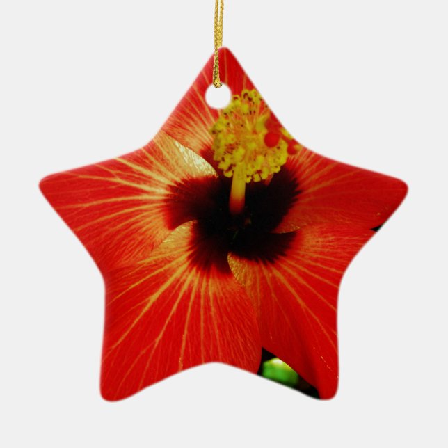 Red Hibiscus Ceramic Ornament (Front)