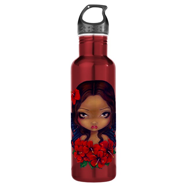 Red Hibiscus Fairy tiki tropical 710 Ml Water Bottle (Front)