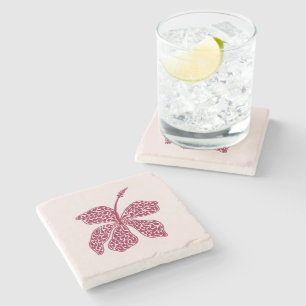 Red Hibiscus Floral Art Stone Coaster