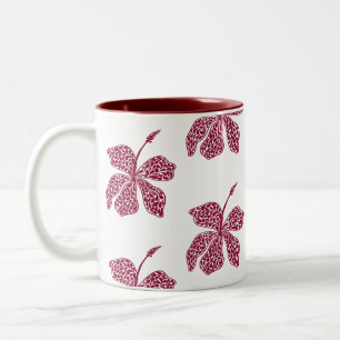 Red Hibiscus Floral Art Two-Tone Coffee Mug