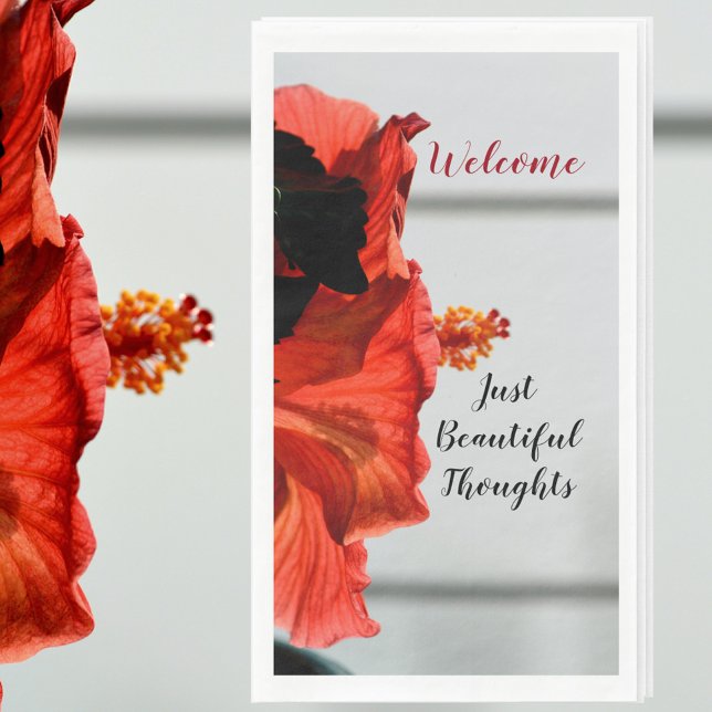 Red Hibiscus Floral Botanical Photographic Napkin (Creator Uploaded)