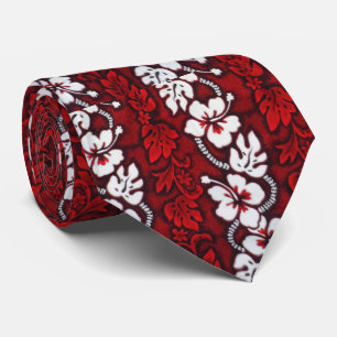 Red Hibiscus Floral Hawaii Island Beach Wedding Tie