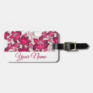 Red hibiscus floral luggage tag
