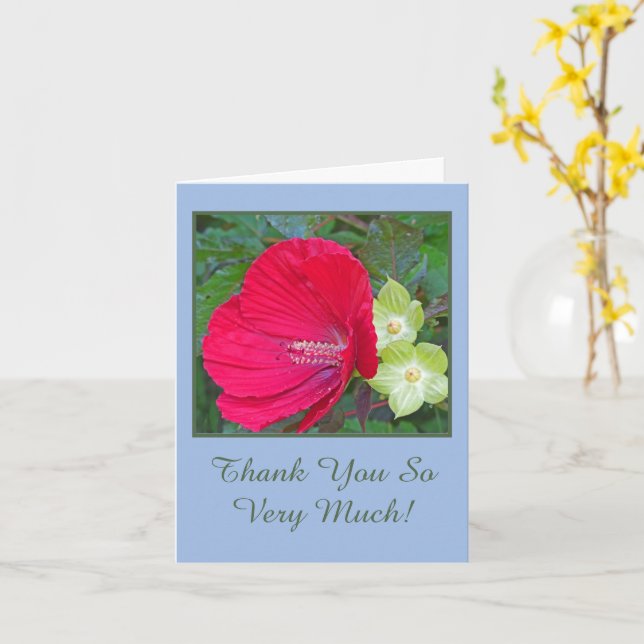 RED HIBISCUS/FLORAL/"THANK YOU SO VERY MUCH"  CARD (Yellow Flower)