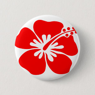 Red hibiscus flower 6 cm round badge
