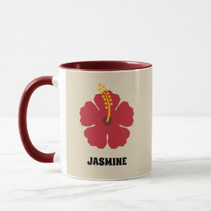 Red Hibiscus Flower Add Your Name Mug