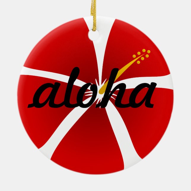 Red Hibiscus Flower Aloha Christmas Ornament (Back)