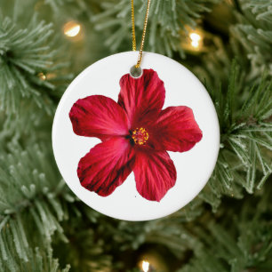 Red Hibiscus Flower Circle Ornament