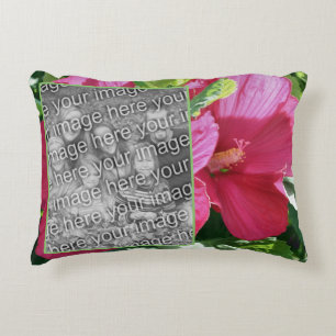 Red Hibiscus Flower Frame Add Your Photo Decorative Cushion