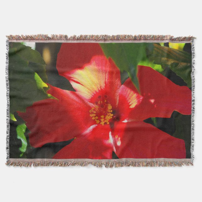 Red Hibiscus Flower in Sunlight Throw Blanket (Front)