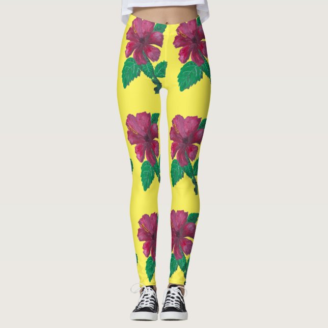 red hibiscus flower leggings (Front)