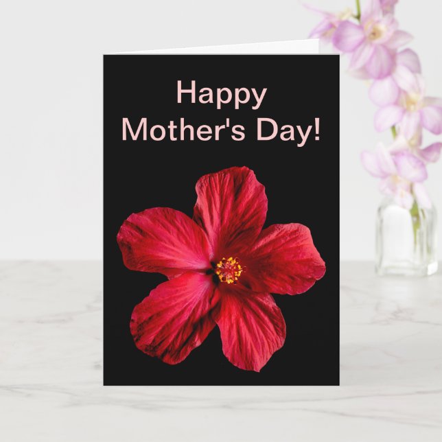 Red Hibiscus Flower Mother's Day, ZSSG Card (Orchid)