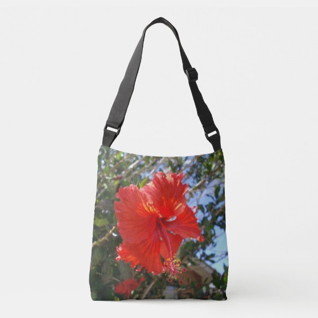 Red Hibiscus Flower On A Tree,  Crossbody Bag (Front)