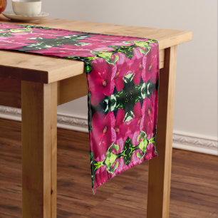 Red Hibiscus Flower Pair Abstract Pattern Short Table Runner