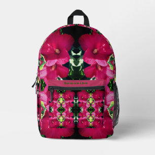Red Hibiscus Flower Pair Abstract Personalised Printed Backpack