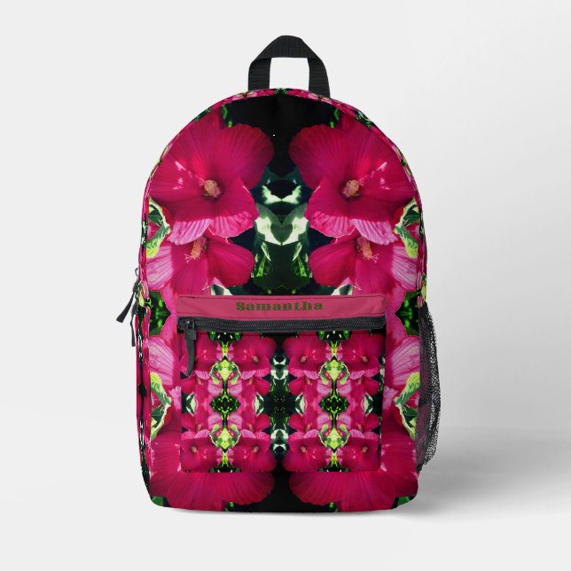Red Hibiscus Flower Pair Abstract Personalised  Printed Backpack (Front)