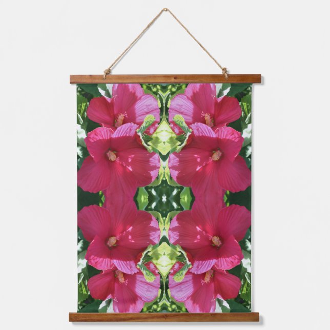 Red Hibiscus Flower Pair Close Up Abstract Hanging Hanging Tapestry (Front)